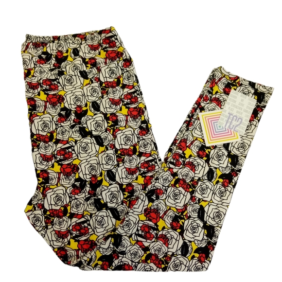 LuLaRoe Pants - Lularoe Rose Flower Print Leggings TC2